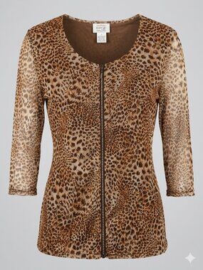 Just B NWT Lightweight Animal Print Full Zip Mob Wife Blouse 3191